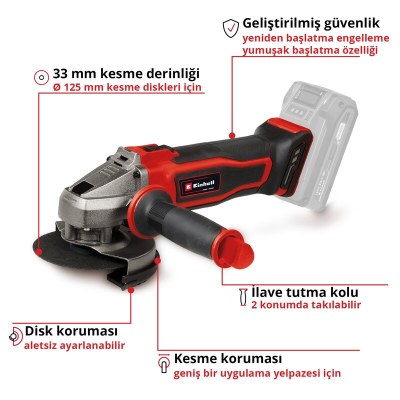 Einhell Akülü Avuç Taşlama Makinesi TE-AG 18/125-2 Li - Solo