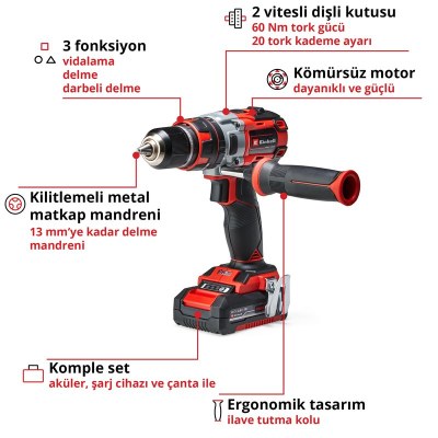 Einhell Akülü Darbeli Vidalama TP-CD 18 Li-i BL (2x2,0Ah)
