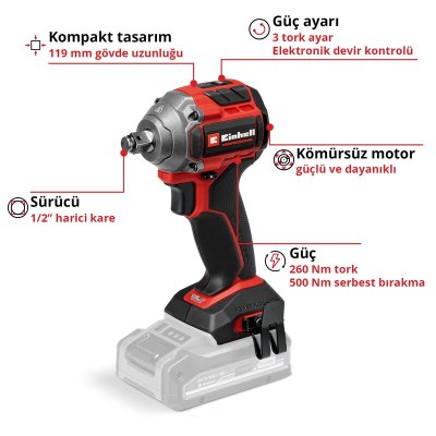 Einhell Akülü Darbeli Somun Sıkma TP-CW 18/260-C Li BL - Solo