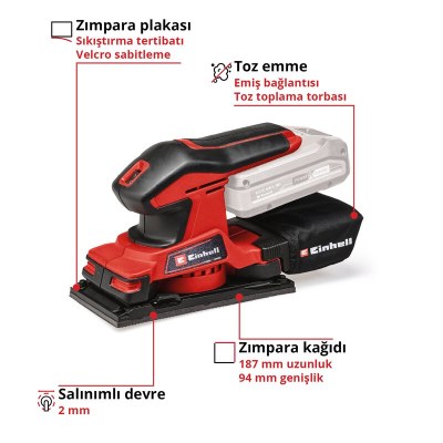Einhell Akülü Titreşim Zımpara TC-OS 18/187 Li Solo