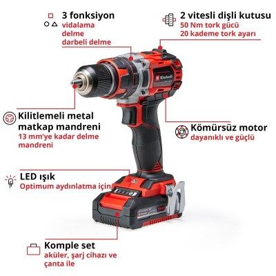 Einhell Akülü Darbeli Vidalama TP-CD 18/50 Li-i BL (2x2,0Ah)