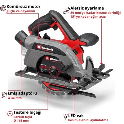 Einhell Akülü Daire Testere TP-CS 18/165 Li BL - Solo