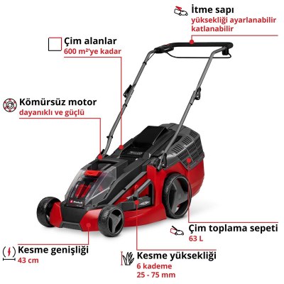 Einhell Akülü Çim Biçme Makinesi GE-CM 43 Li M Kit (2x4,0Ah)