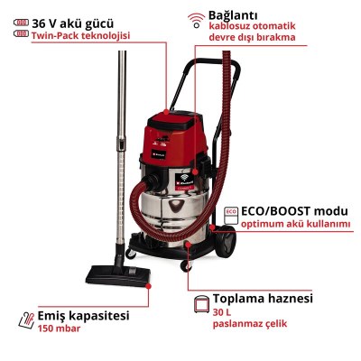 Einhell Akülü Islak/Kuru Süpürge TP-VC 36/30 S Auto-Solo