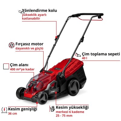 Einhell Akülü Çim Biçme Makinesi GE-CM 36/36 Li (2x4,0Ah)