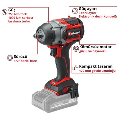 Einhell Akülü Darbeli Somun Sıkma TP-CW 18/750-C Li BL - Solo