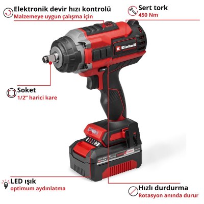 Einhell Akülü Darbeli Somun Sıkma IMPAXXO 18/450 (1x4,0Ah)